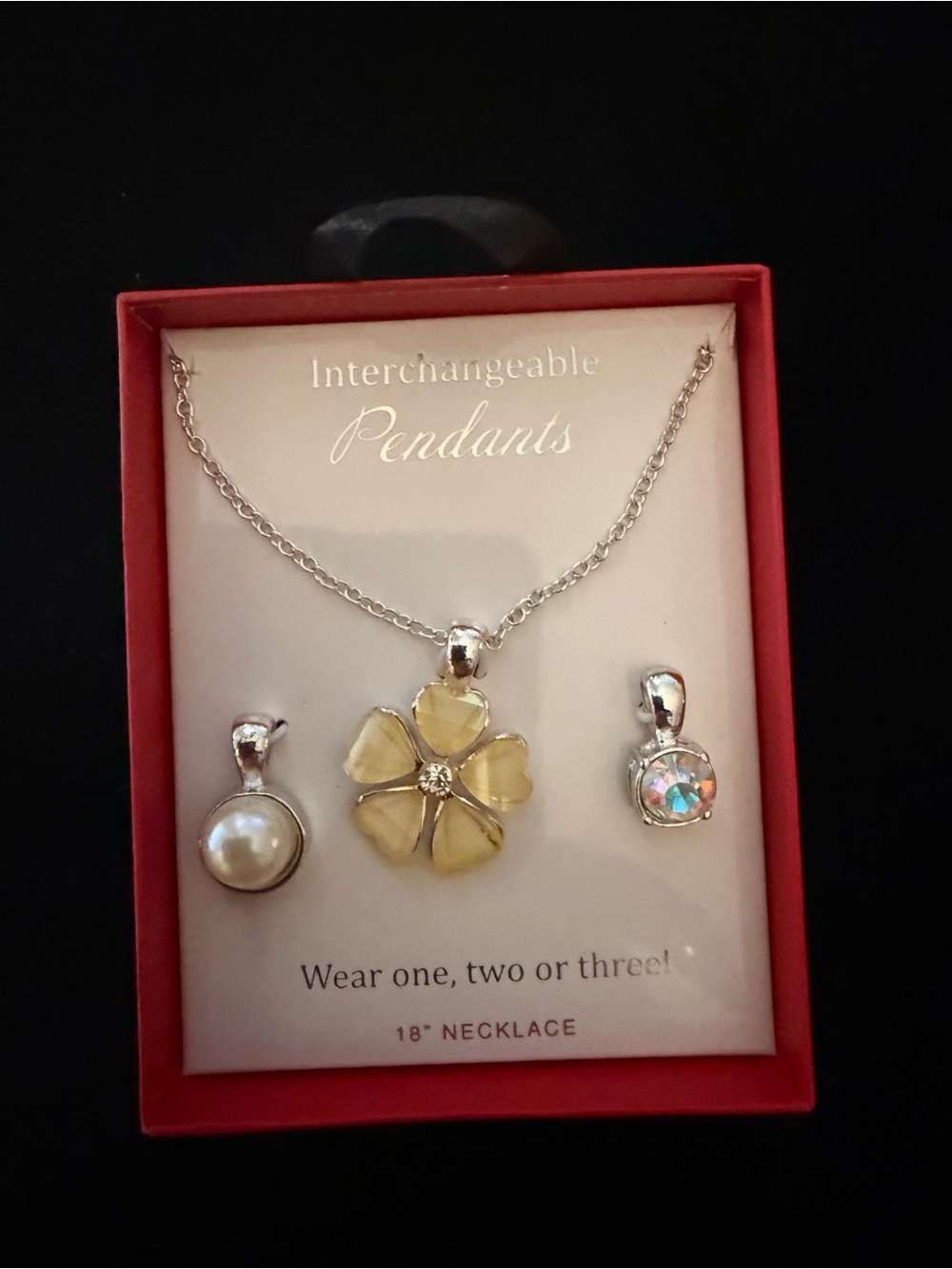 Interchangeable Yellow Flower Pendant Necklace with Pearl and Crystal Charms